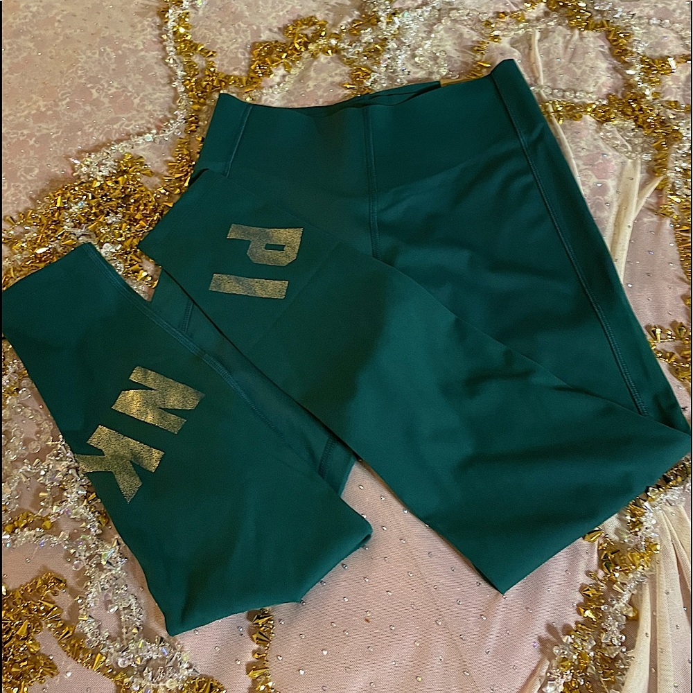 PINK by Victoria’s Secret Elastic Stretch Dark Green and Gold “PINK” Logo